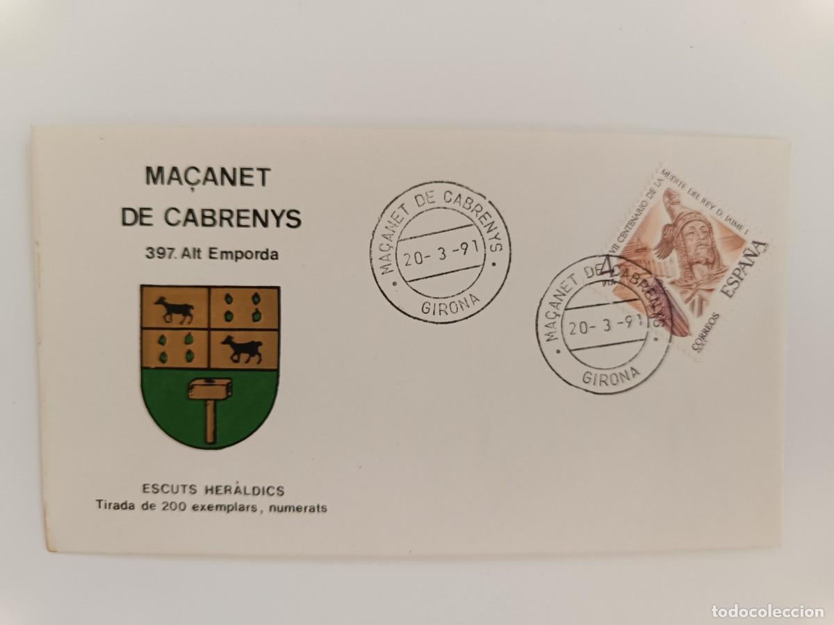 Sellos: MATASELLOS EN SOBRE ILUSTRADO CON ESCUDO DE LA POBLACI&Oacute;N DE MA&Ccedil;ANET DE CABRENYS - A.EMPORD&Agrave; - GIRONA