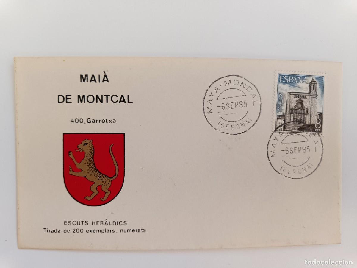 Sellos: MATASELLOS EN SOBRE ILUSTRADO CON ESCUDO DE LA POBLACI&Oacute;N DE MAI&Agrave; DE MONTCAL - GARROTXA - GIRONA