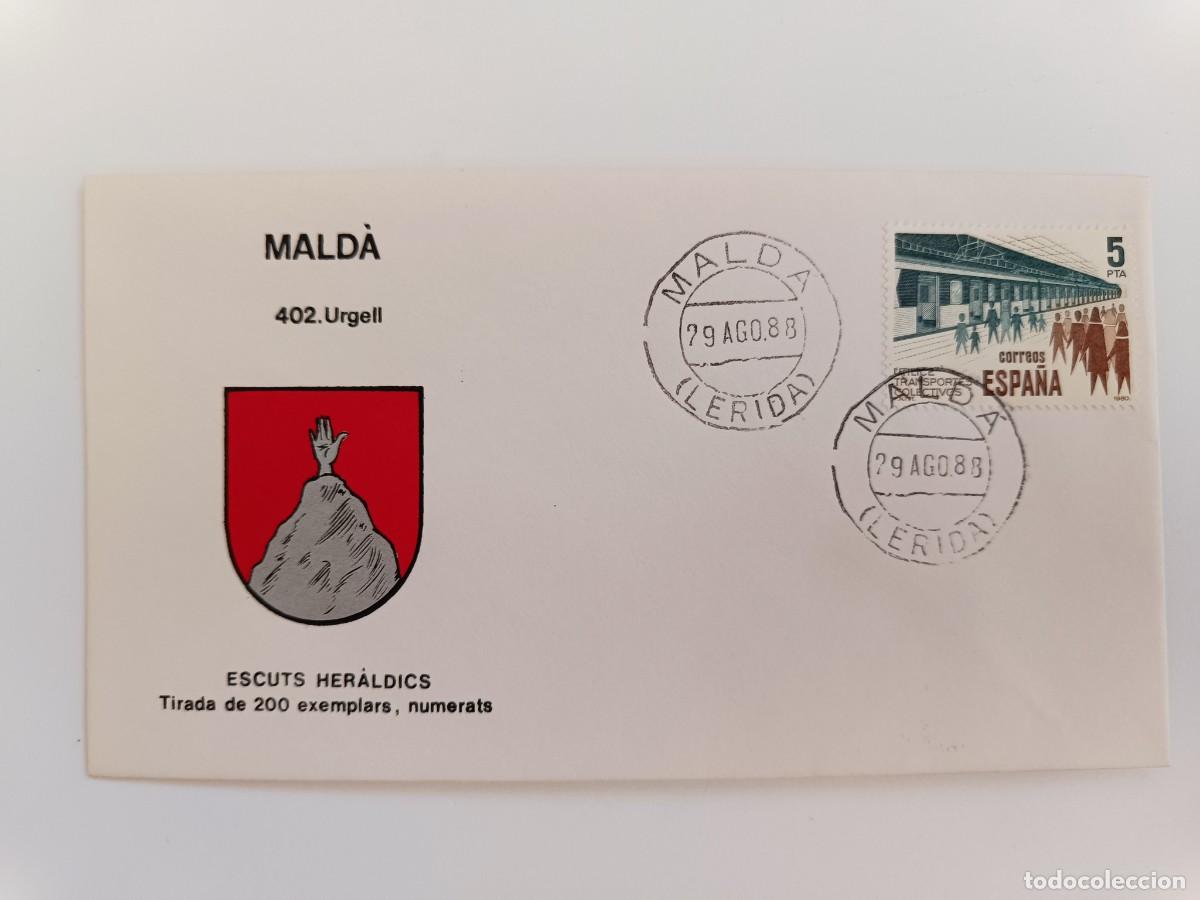 Sellos: MATASELLOS EN SOBRE ILUSTRADO CON ESCUDO DE LA POBLACI&Oacute;N DE MALD&Agrave; - URGELL - LERIDA