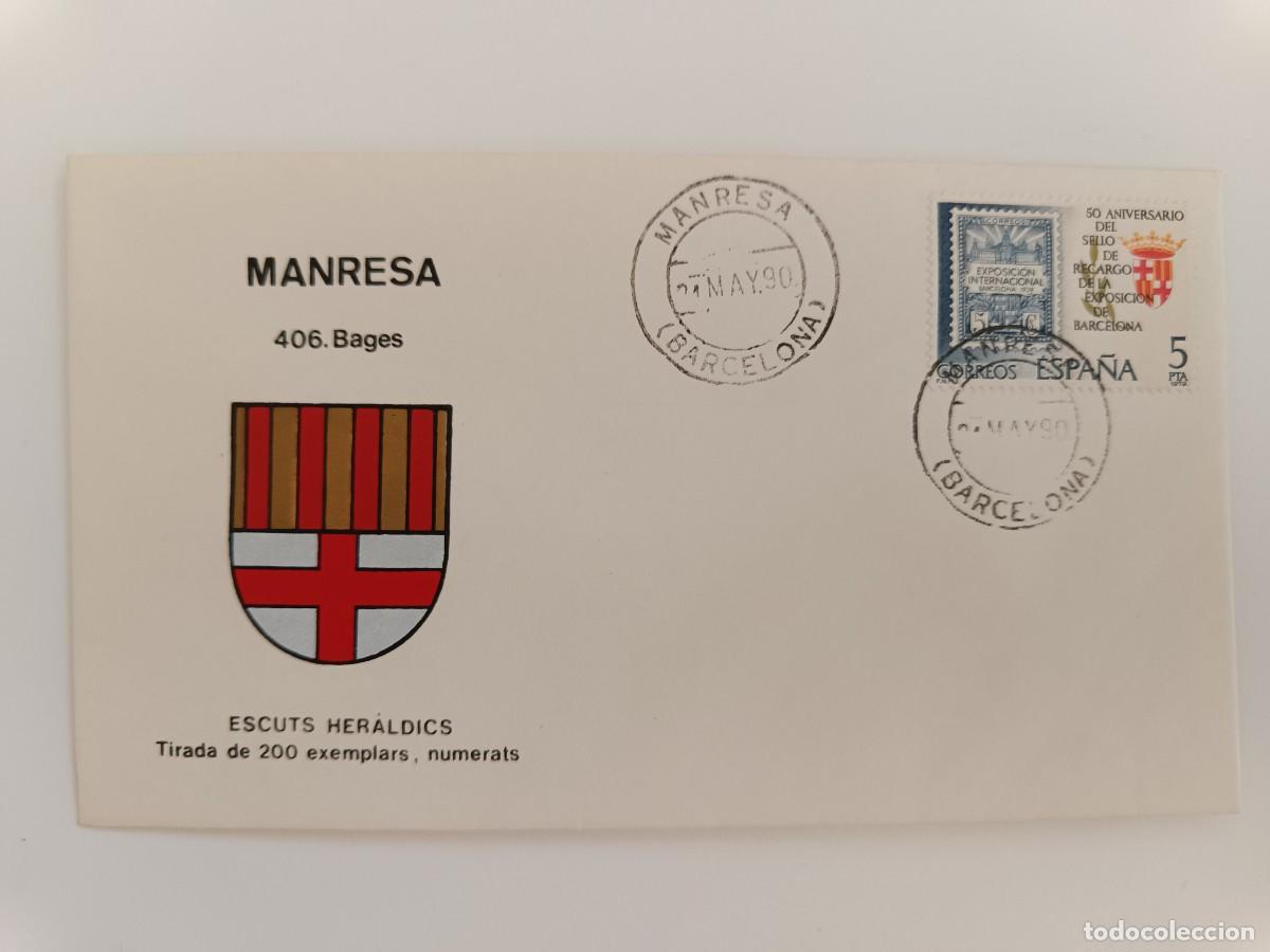 Sellos: MATASELLOS EN SOBRE ILUSTRADO CON ESCUDO DE LA POBLACI&Oacute;N DE MANRESA - BAGES - BARCELONA