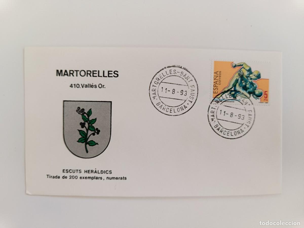 Sellos: MATASELLOS EN SOBRE ILUSTRADO CON ESCUDO DE LA POBLACI&Oacute;N DE MARTORELLES- VALL&Eacute;S ORIENTAL - BARCELONA
