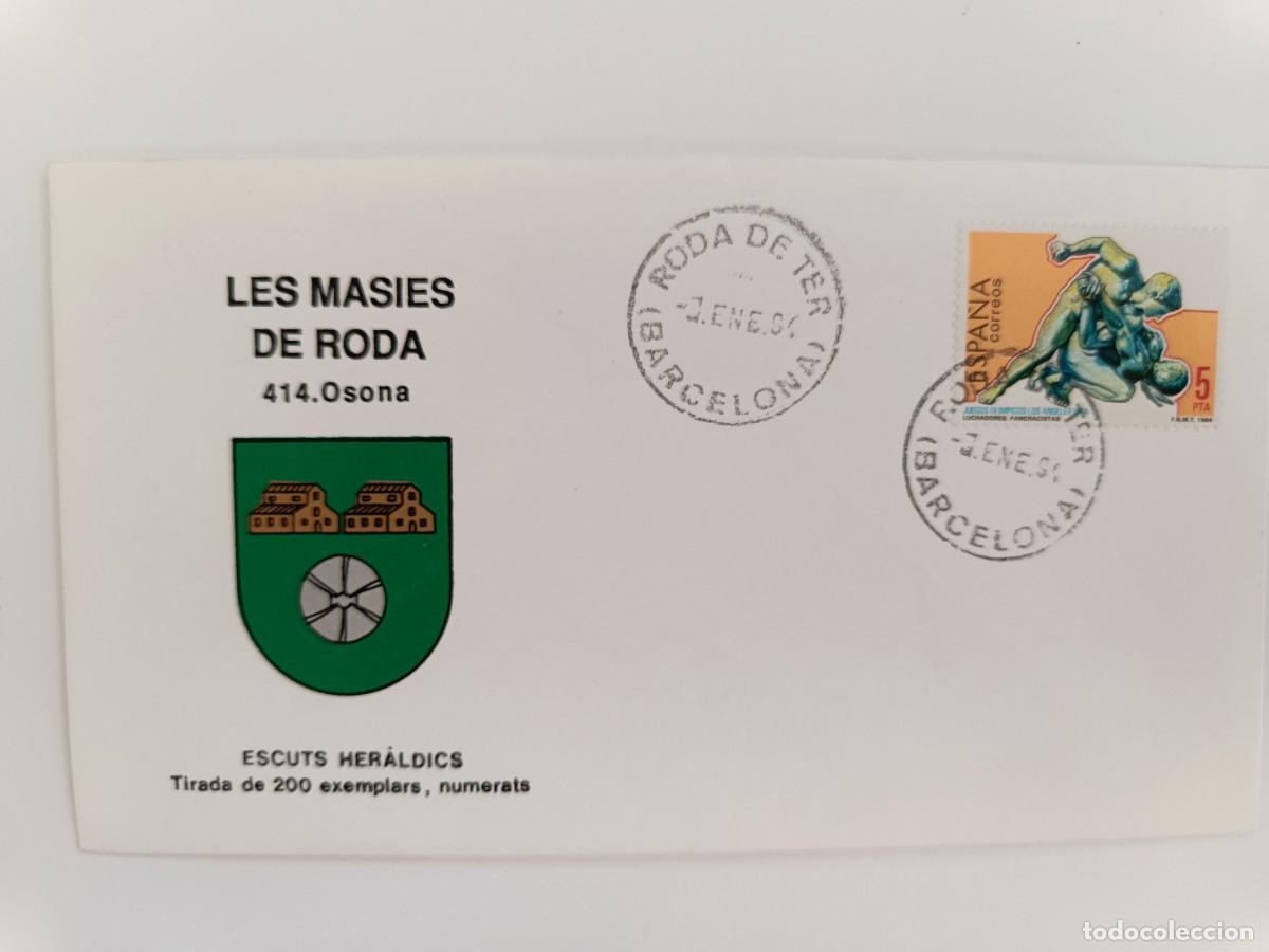 Sellos: MATASELLOS EN SOBRE ILUSTRADO CON ESCUDO DE LA POBLACI&Oacute;N DE LES MASIES DE RODA - OSONA - BARCELONA