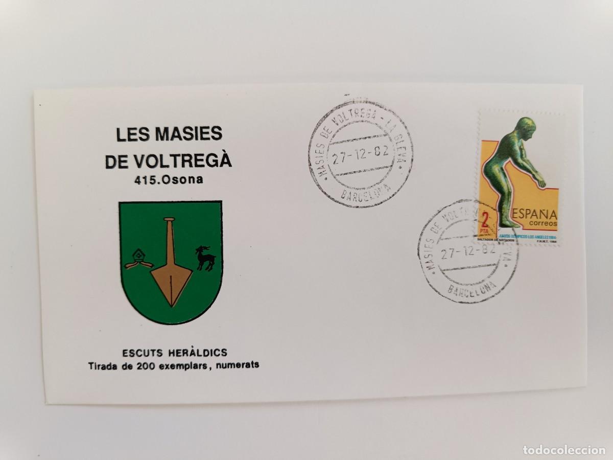 Sellos: MATASELLOS EN SOBRE ILUSTRADO CON ESCUDO DE LA POBLACI&Oacute;N DE LES MASIES DE VOLTREG&Agrave; - OSONA - BARNA
