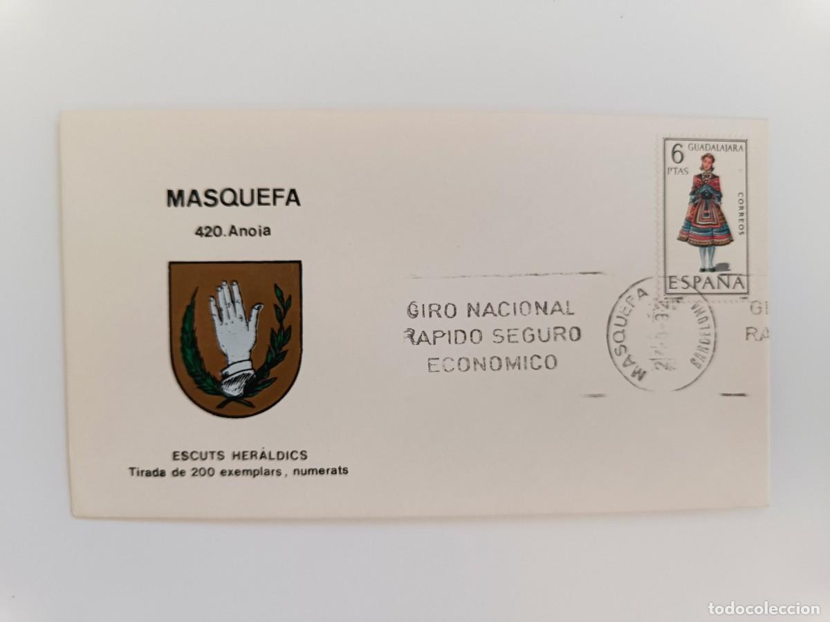 Sellos: MATASELLOS EN SOBRE ILUSTRADO CON ESCUDO DE LA POBLACI&Oacute;N DE MASQUEFA - ANOIA - BARCELONA
