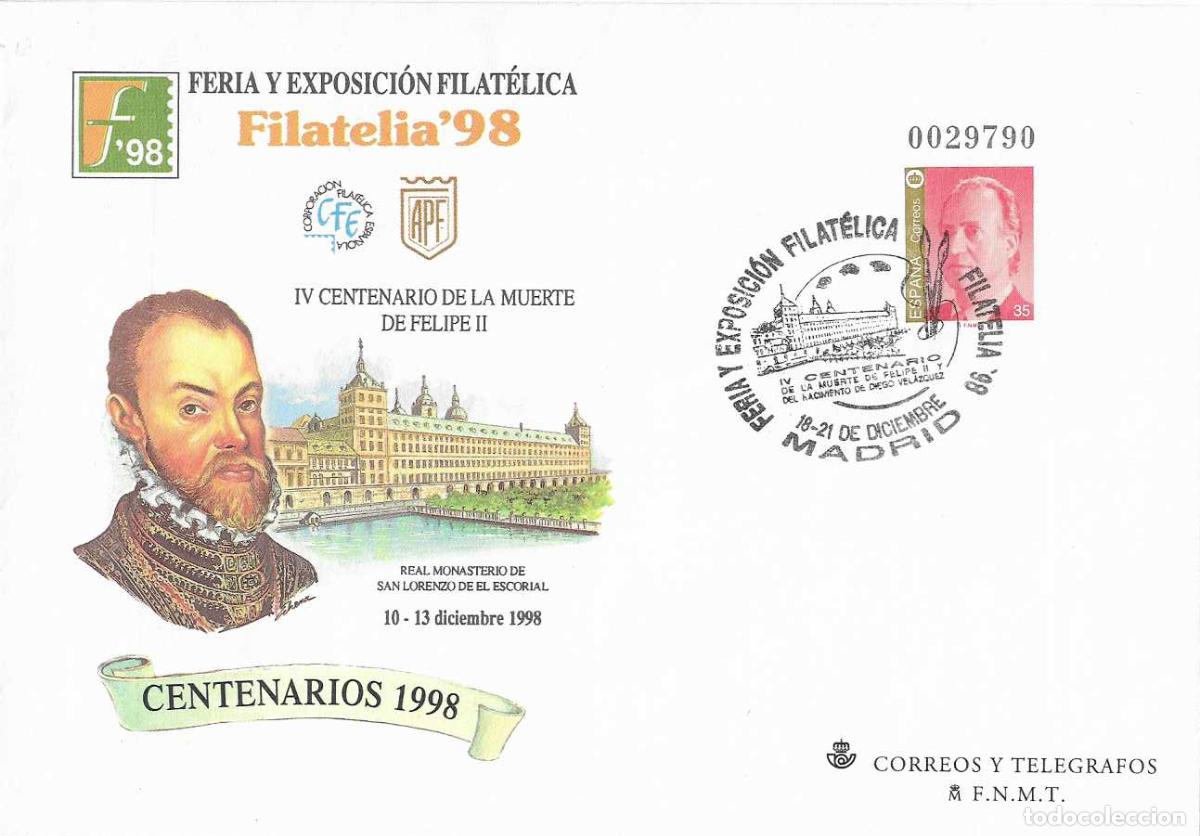 Sellos: REY FELIPE II IV CENTENARIO FILATELIA 98 FERIA Y EXPOSICION, MADRID 1998 MATASELLOS EN SEP RARO ASI