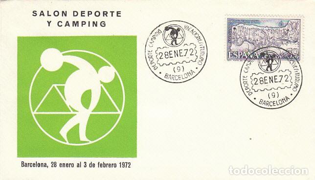 Sellos: A&Ntilde;O 1972, SALON DEL DEPORTE, CAMPING, VACACIONES Y TURISMO, SOBRE OFICIAL