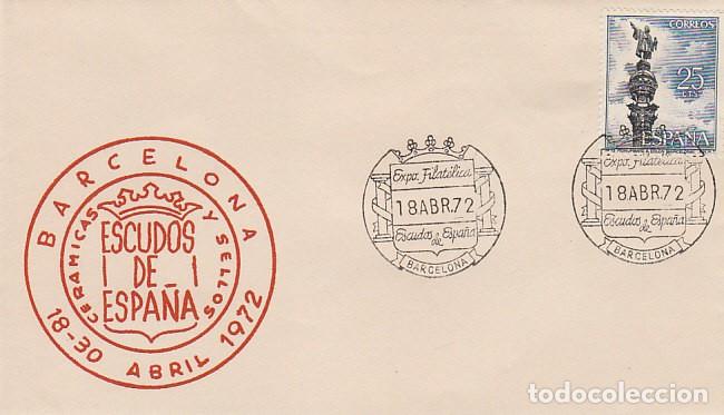 Sellos: A&Ntilde;O 1972, Barcelona, Exposici&oacute;n sobre escudos de Espa&ntilde;a, SOBRE DE SP COLOR ROJO