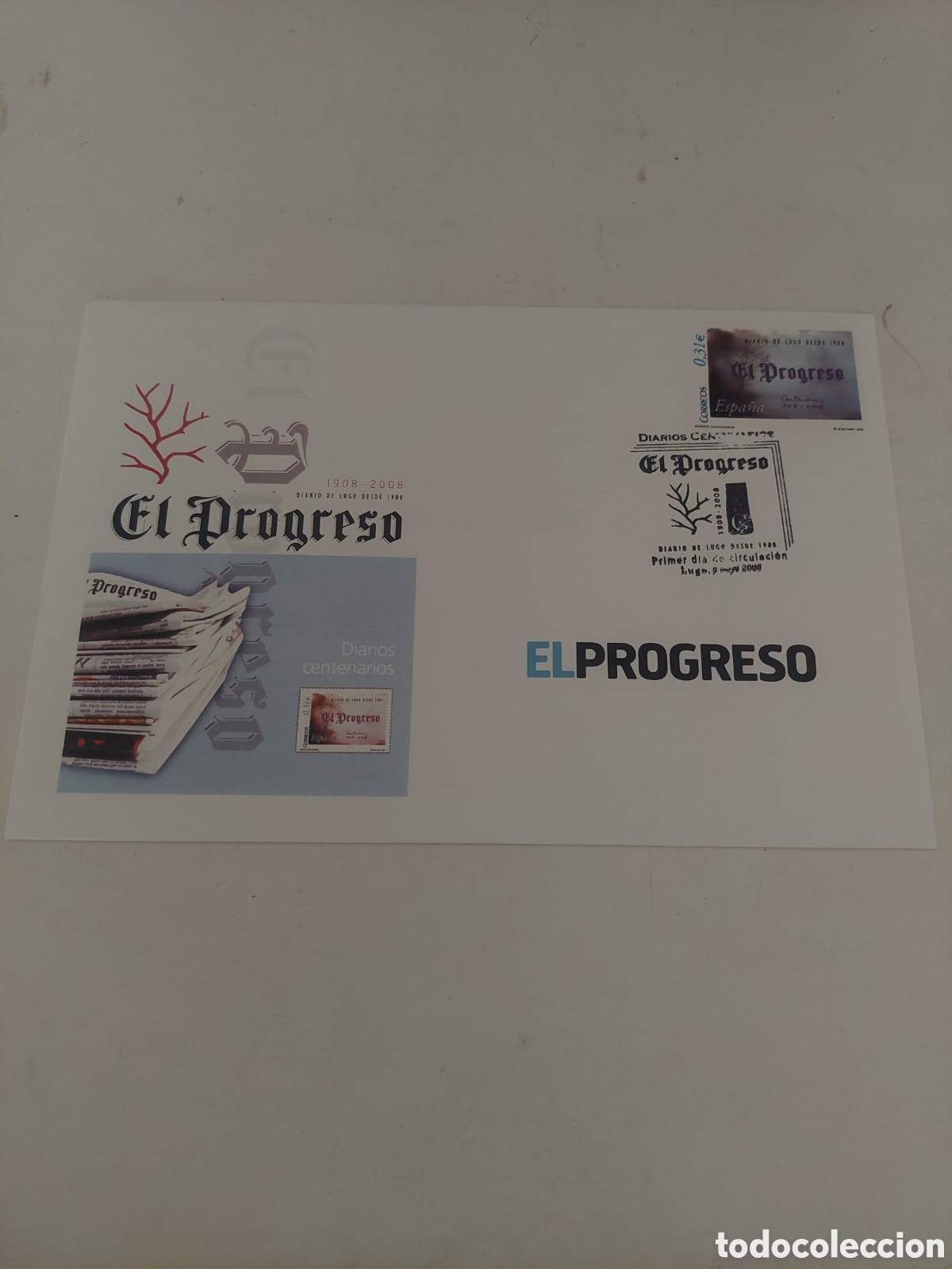 Sellos: 2008 SOBRE OFICIAL MATASELLO EL PROGRESO LUGO CENTENARIO