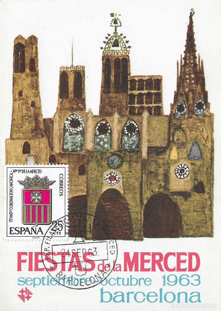 Sellos: EXPOSICION FILATELICA DE LA MERCED, BARCELONA 1963. MATASELLOS EN TARJETA FIESTAS BONITA Y RARO ASI