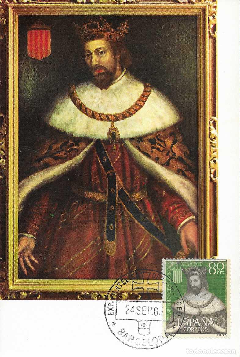 Sellos: EXPOSICION FILATELICA DE LA MERCED, BARCELONA 1963. MATASELLOS EN TARJETA REY DON JAIME I RWR