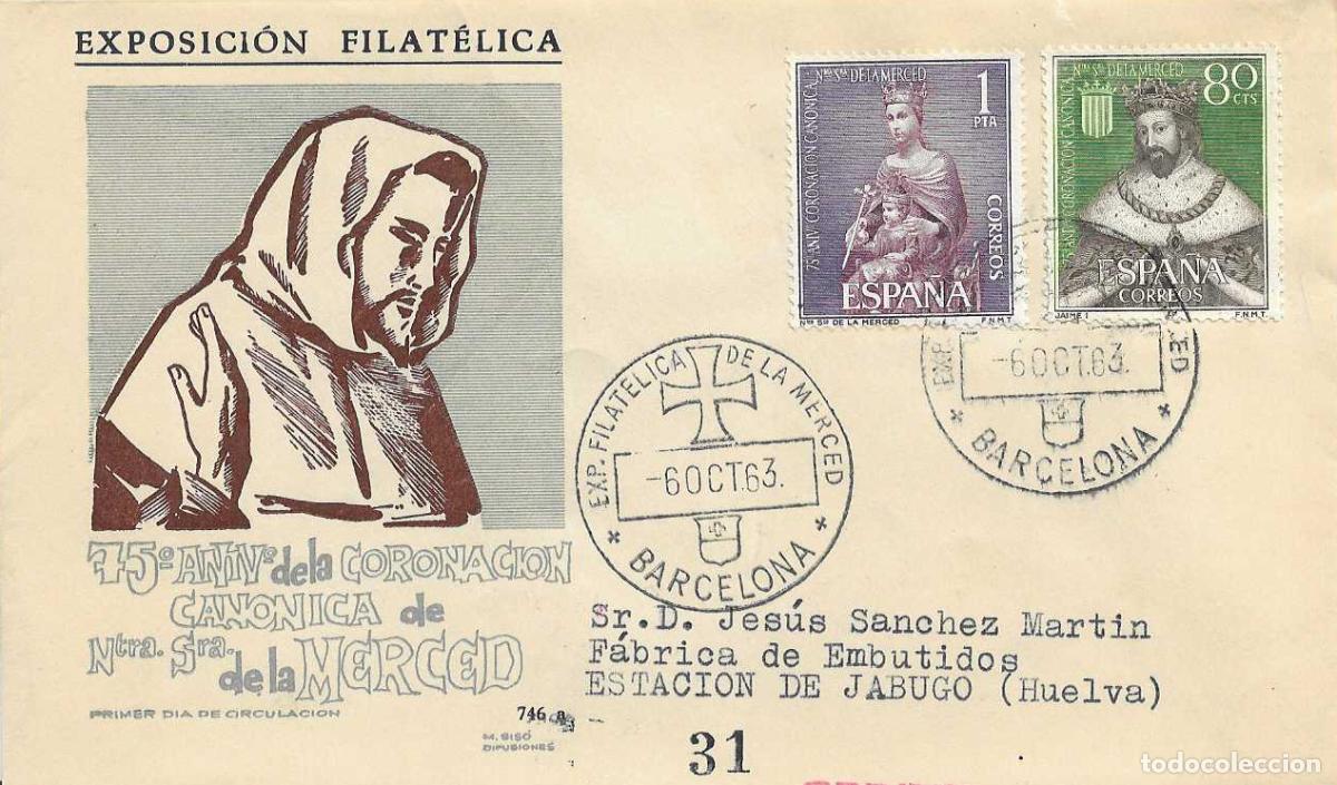 Sellos: EXPOSICION FILATELICA DE LA MERCED, BARCELONA 1963. MATASELLOS EN SOBRE CIRCULADO DE MS RARO ASI