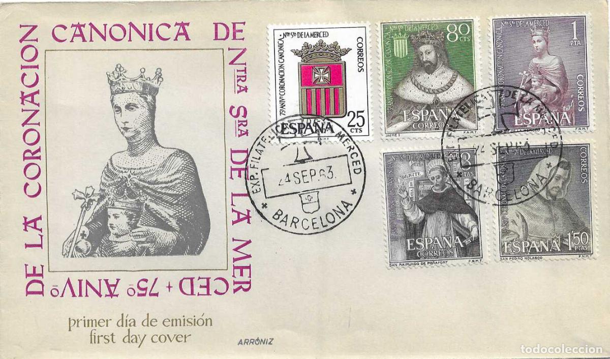 Sellos: EXPOSICION FILATELICA DE LA MERCED, BARCELONA 1963. MATASELLOS SOBRE ARRONIZ MOD 2 VIOLETA RARO RWR