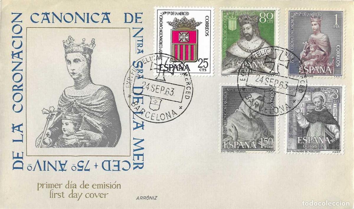 Sellos: EXPOSICION FILATELICA DE LA MERCED, BARCELONA 1963. MATASELLOS EN SOBRE ARRONIZ MOD 2 AZUL RARO RWR