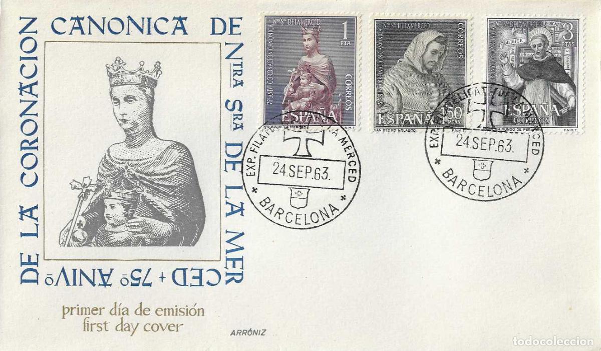 Sellos: EXPOSICION FILATELICA DE LA MERCED, BARCELONA 1963. MATASELLOS EN SOBRE ARRONIZ MOD 2 AZUL RARO ASI