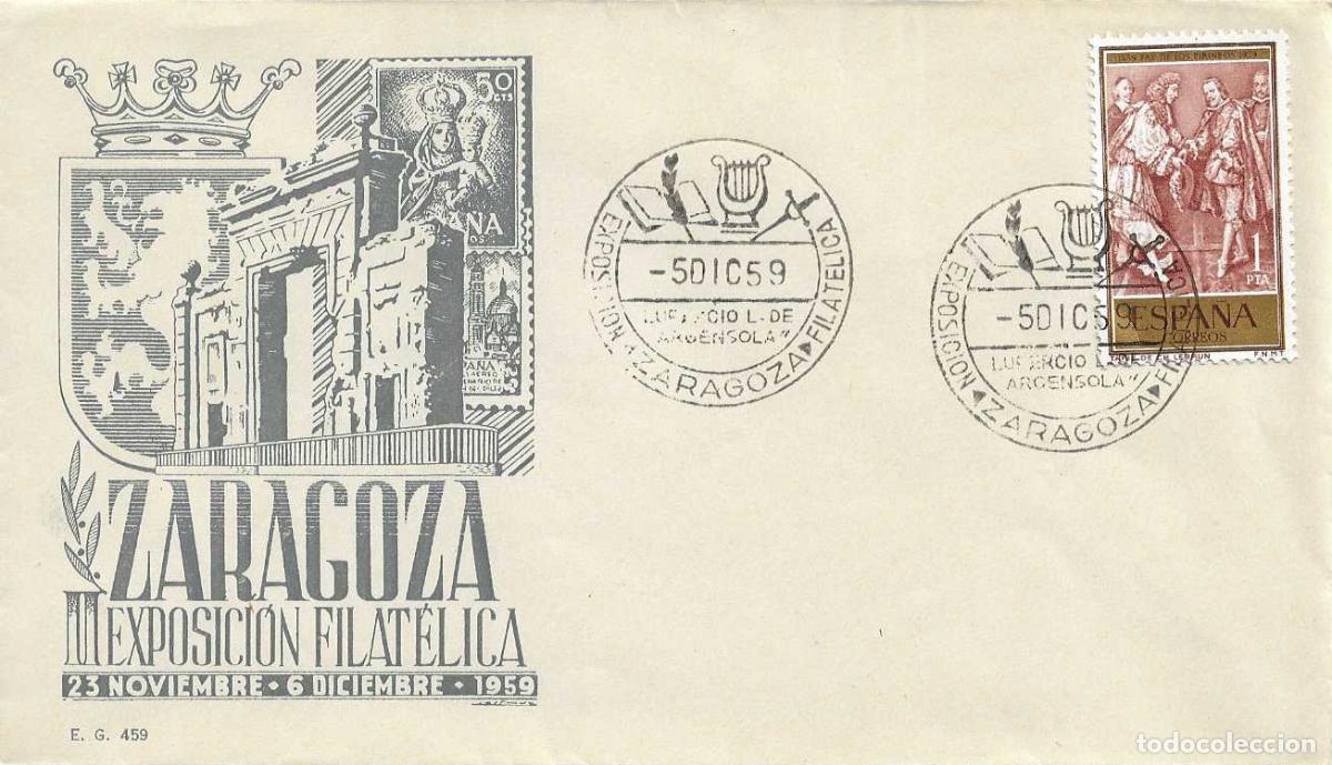 Sellos: LUPERCIO L ARGENSOLA II EXPOSICION, ZARAGOZA 5 DICIEMBRE 1959. RARO MATASELLOS SOBRE SIN CIRCULAR EG