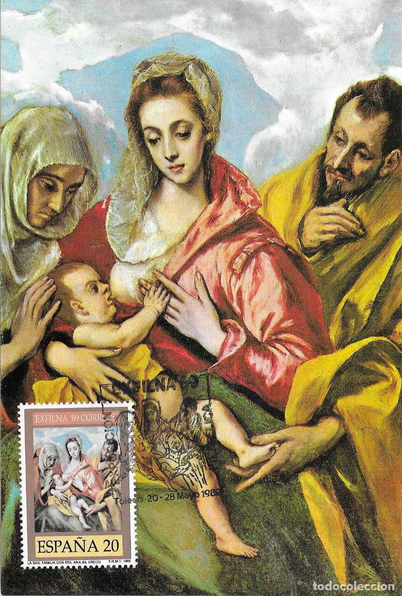 Sellos: PINTURA EL GRECO EXFILNA 89 EXPOSICION FILATELICA NACIONAL, TOLEDO 1989 MATASELLOS TARJETA MOD 2 VER