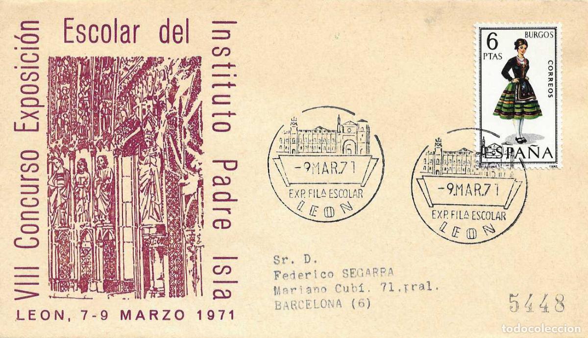 Sellos: VIII CONCURSO EXPOSICION ESCOLAR, LEON 9 MARZO 1971. RARO MATASELLOS EN SOBRE CIRCULADO ALFIL WXZ