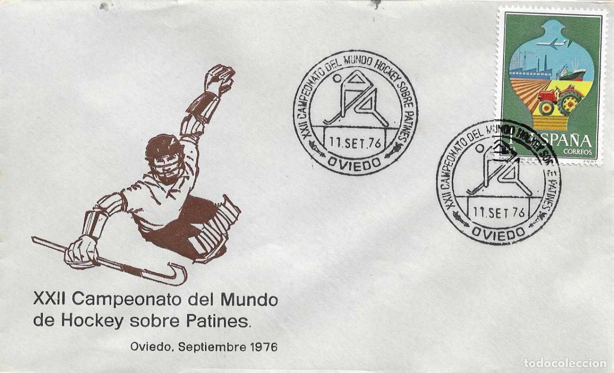 Sellos: HOCKEY PATINES XXII CAMPEONATO MUNDO, OVIEDO (ASTURIAS) 11 SEPTIEMBRE 1976 MATASELLOS SOBRE RARO ASI