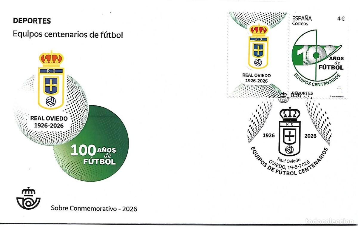 Sellos: MATASELLOS PRIMER D&Iacute;A DE CIRCULACI&Oacute;N. CENTENARIO DEL REAL OVIEDO. 19 MAYO 2026