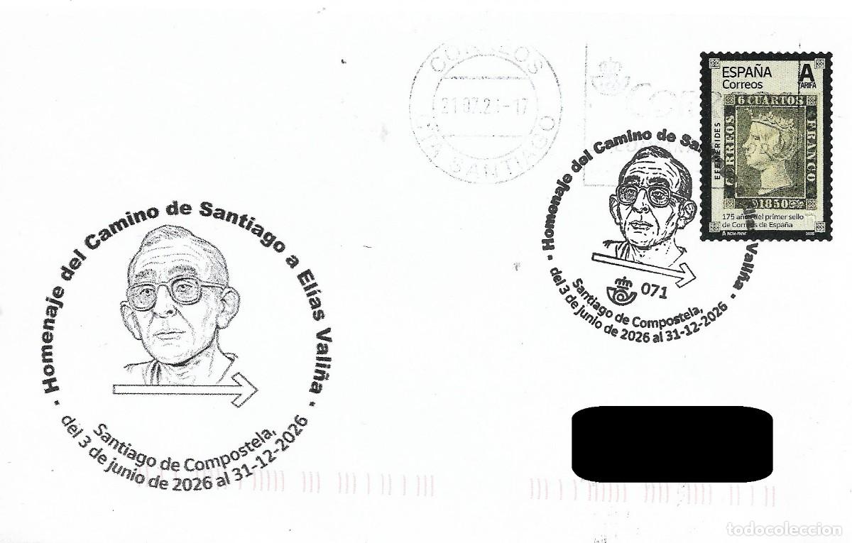 Sellos: ESPA&Ntilde;A. MATASELLOS ESPECIAL. CAMINO DE SANTIAGO. HOMENAJE ELIAS VALI&Ntilde;A, SANTIAGO DE COMPOSTELA 2026