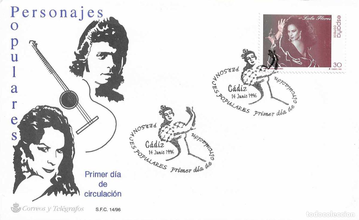 Sellos: LOLA FLORES PERSONAJES POPULARES 1996 (EDIFIL 3443) EN SPD SERVICIO FILATELICO MATASELLOS CADIZ WXZ