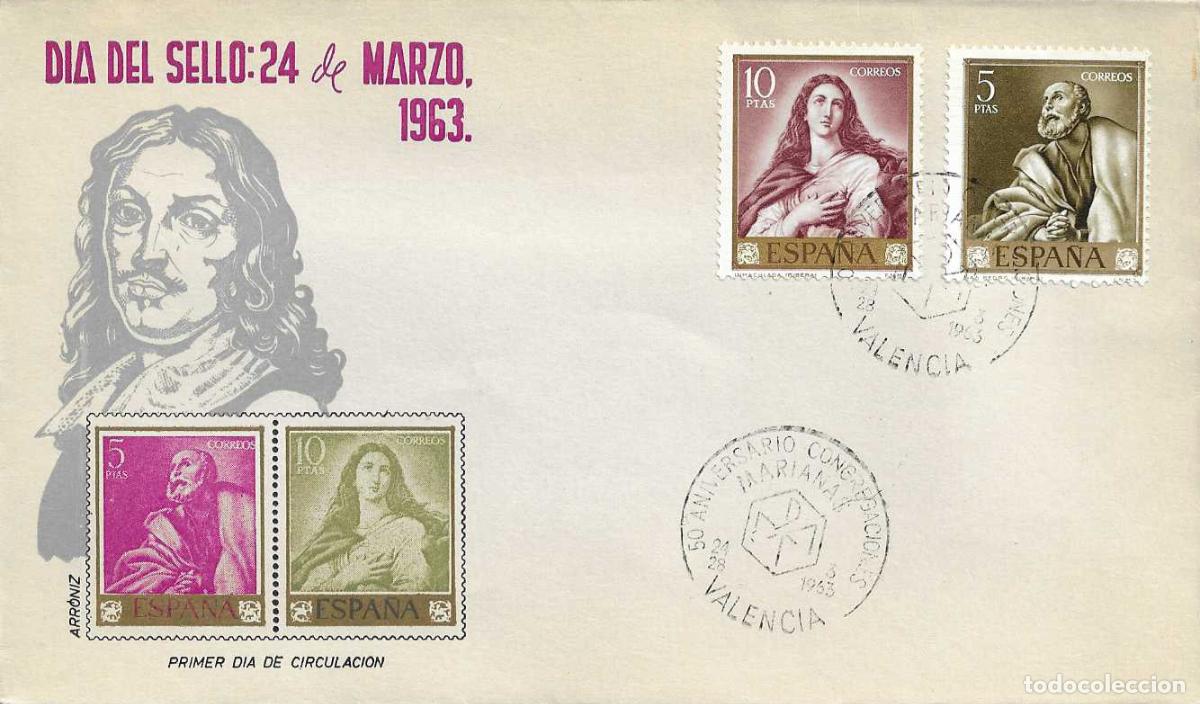 Sellos: CONGREGACIONES MARIANAS 50 ANIV, VALENCIA 1963 MATASELLOS SOBRE ARRONIZ PINTURA JOSE DE RIBERA MOD 3