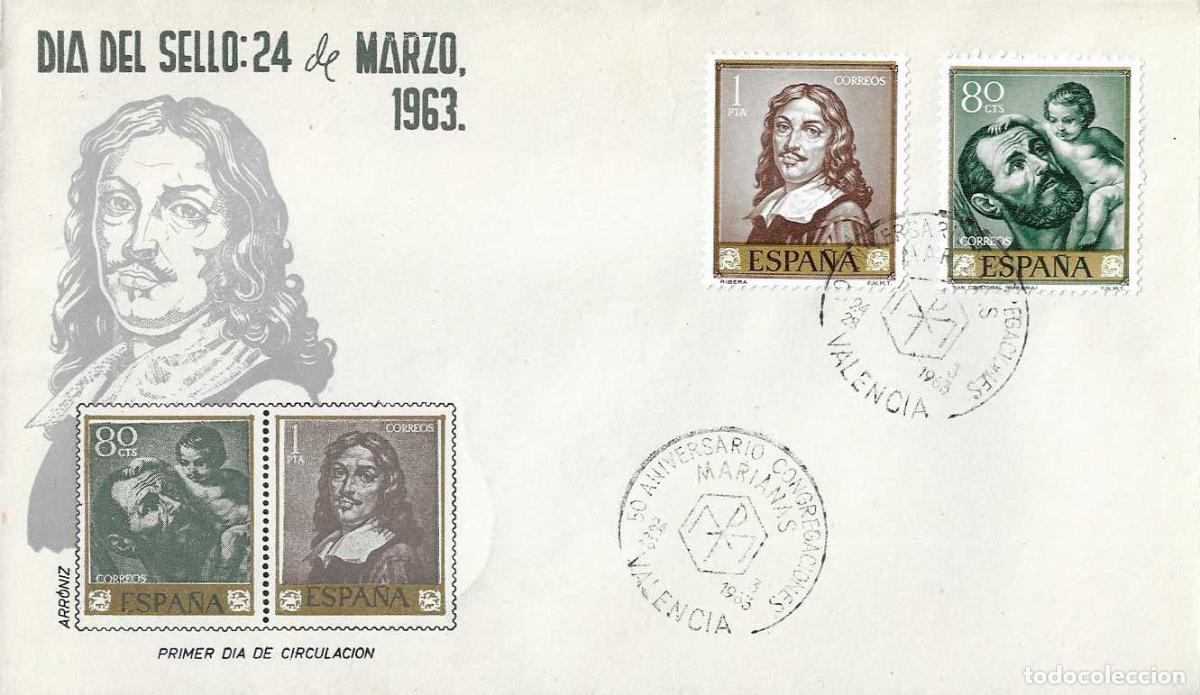 Sellos: CONGREGACIONES MARIANAS 50 ANIV, VALENCIA 1963 MATASELLOS SOBRE ARRONIZ PINTURA JOSE DE RIBERA MOD 2