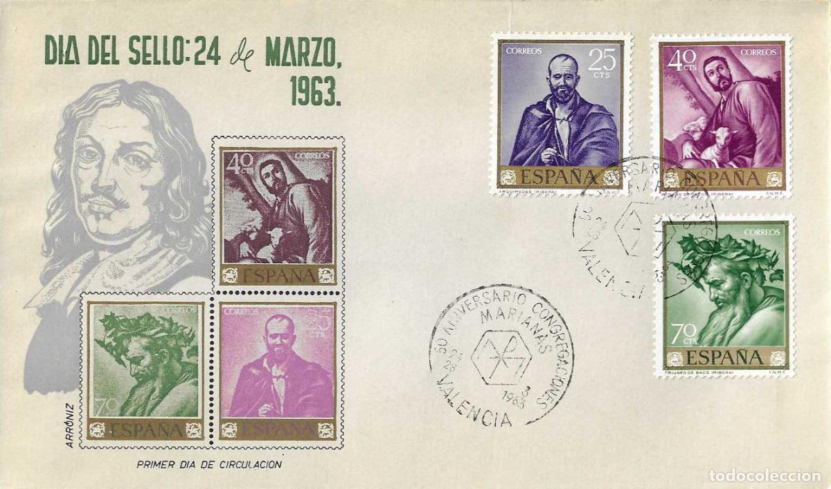 Sellos: CONGREGACIONES MARIANAS 50 ANIV, VALENCIA 1963 MATASELLOS SOBRE ARRONIZ PINTURA JOSE DE RIBERA MOD 1