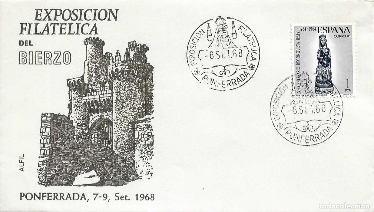 Sellos: VIRGEN DE LA ENCINA BIERZO EXPOSICION, PONFERRADA (LEON) 1968 RARO MATASELLOS EN SOBRE DE ALFIL GRIS