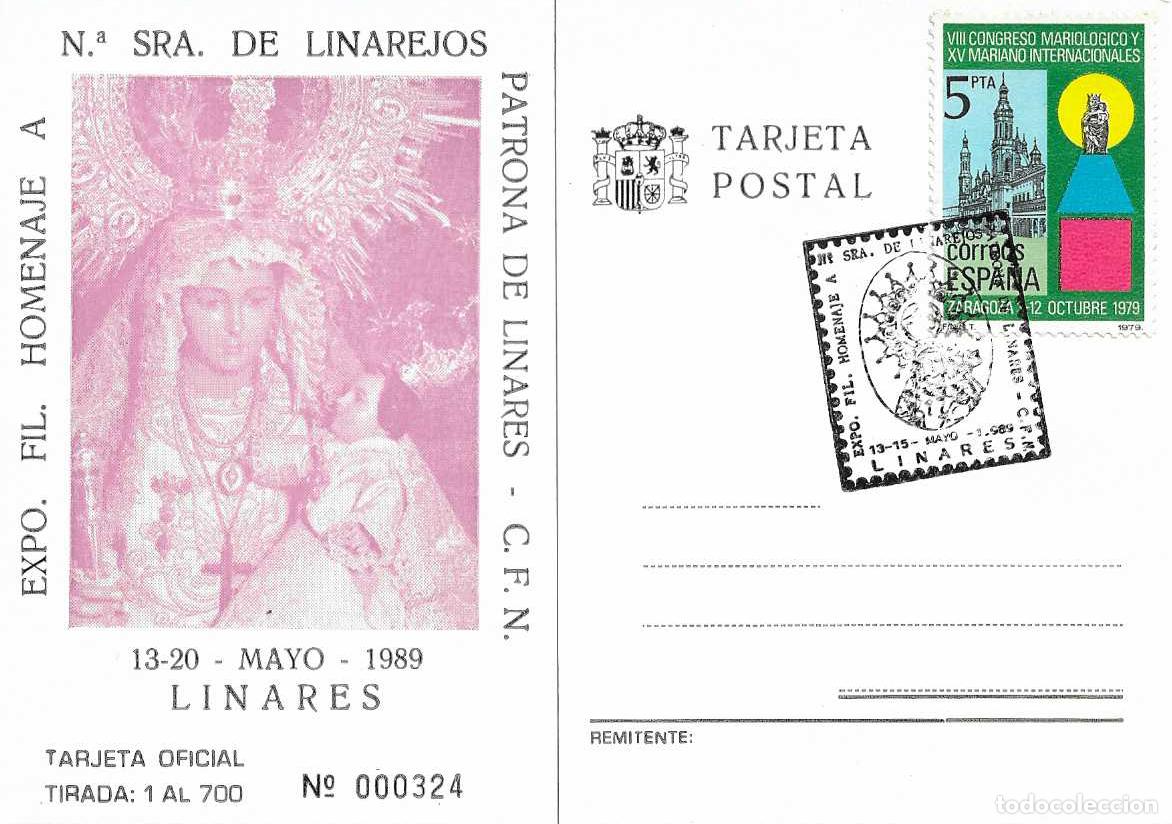 Sellos: HOMENAJE A NTRA SRA DE LINAREJOS PATRONA LINARES (JAEN) 1989 MATASELLO TARJETA RELIGION CORTA TIRADA