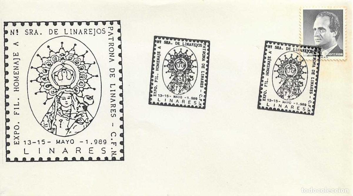 Sellos: HOMENAJE A NTRA SRA DE LINAREJOS PATRONA DE LINARES (JAEN) 1989. MATASELLOS EN RARO SOBRE RELIGION