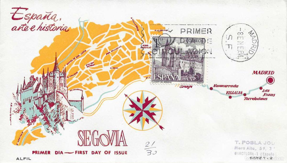 Sellos: ALCAZAR DE SEGOVIA SERIE TURISTICA 1964 (EDIFIL 1546) SPD CIRCULADO DE ALFIL LLEGADA RARO ASI VER