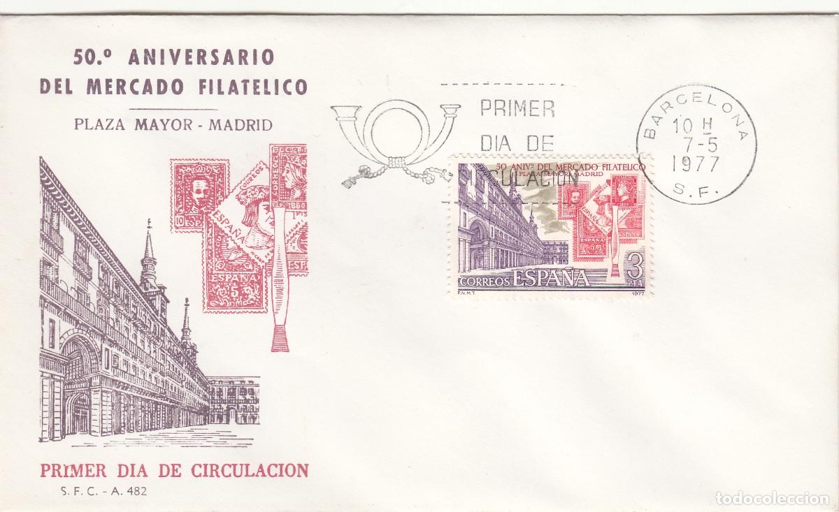 Sellos: SOBRE: 1977 BARCELONA. 50 ANIV. MERCADO FILATELICO PLAZA MAYOR