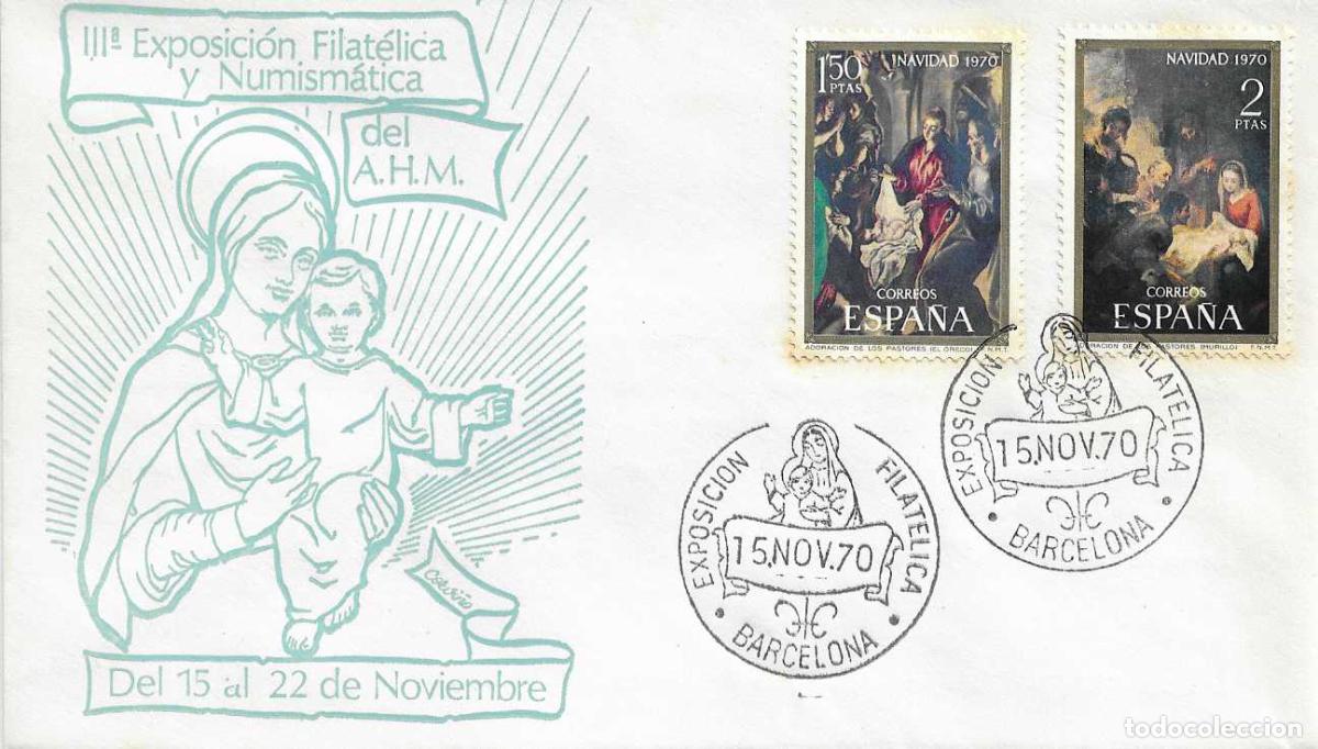 Sellos: NTRA SRA DE LA SALUD III EXPOSICION TEMA MARIANO AHM BARCELONA 15 NOVIEMBRE 1970 MATASELLOS SOBRE EO