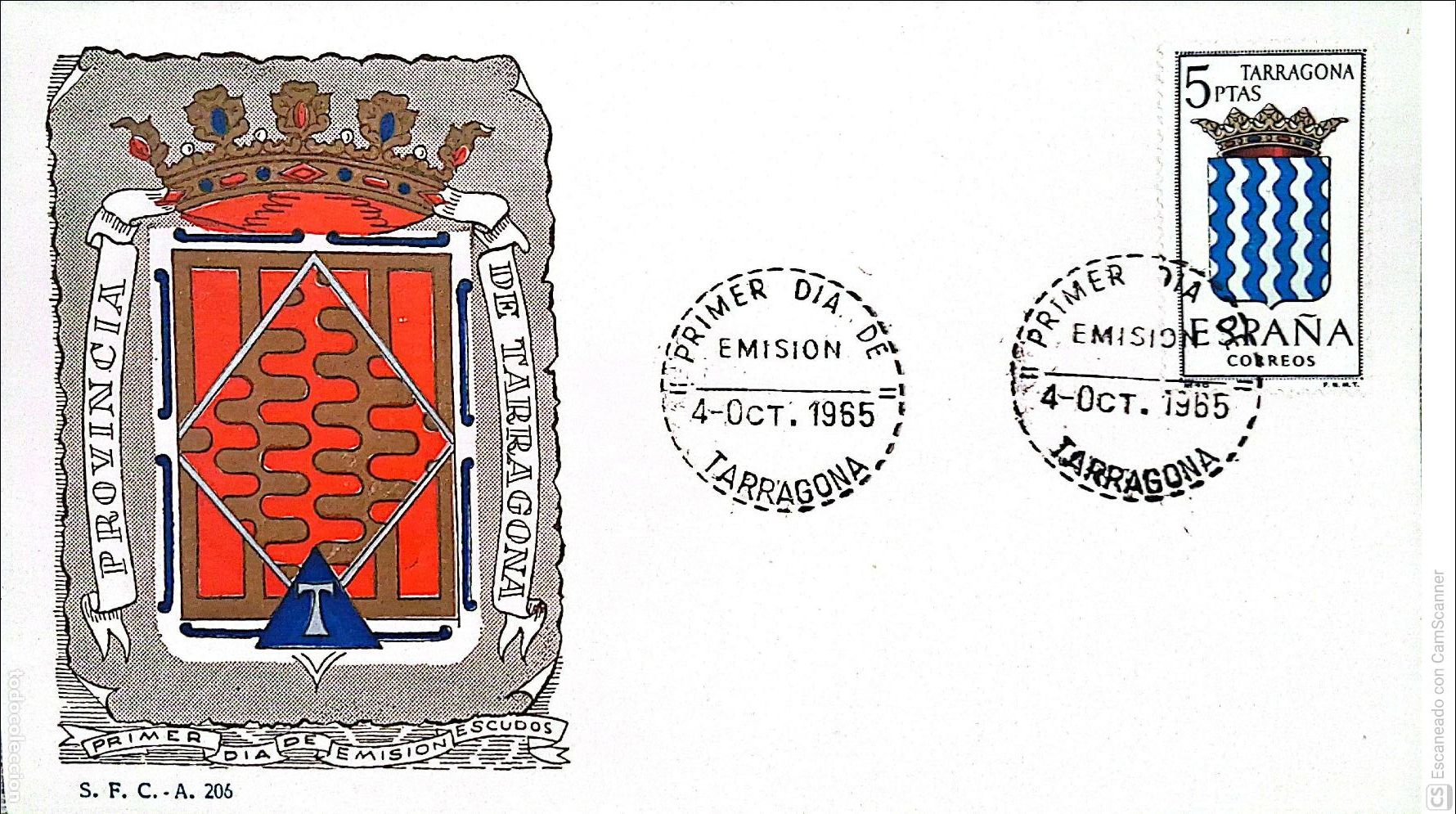 Sellos: Espa&ntilde;a. SPD 1640 Escudo de Tarragona. Matasello Primer D&iacute;a 4-Oct.1965 Tarragona. Numeraci&oacute;n Edifil.