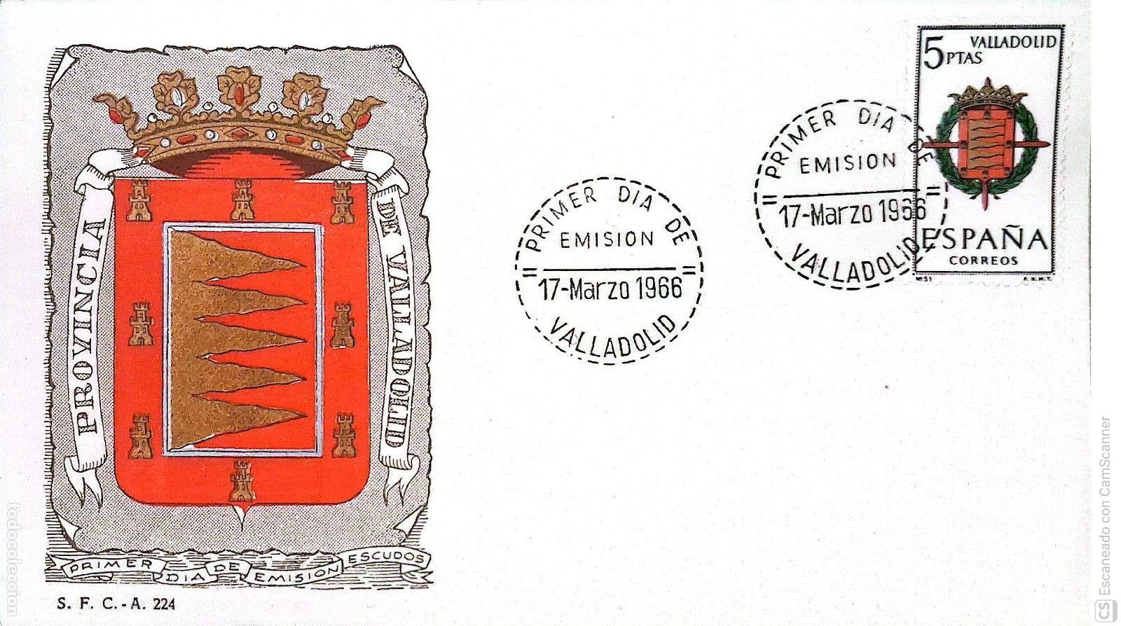 Sellos: Espa&ntilde;a. SPD 1698 Escudo de Valladolid. Matasello Primer D&iacute;a 17-Marzo. 1966 Valladolid. Numeraci&oacute;n Ed