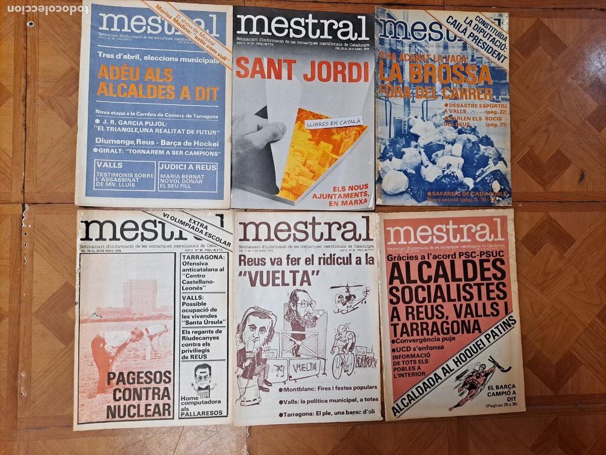 Sellos: Revista Mestral / Reus / n&ordm;s. 29,30,31, 32,35 / 1979 / Olimpiada escolar / Eleccions municipals