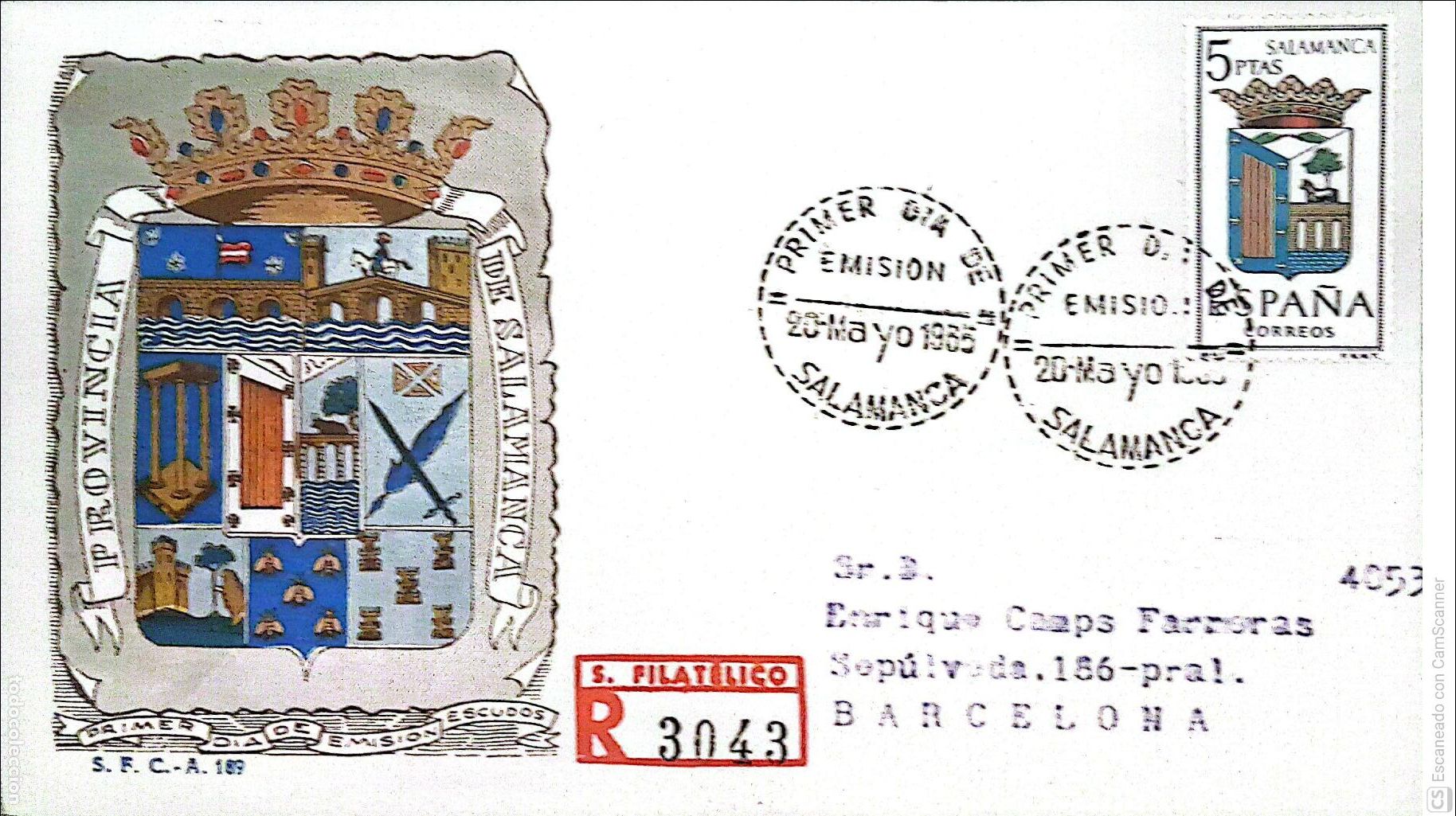 Sellos: Espa&ntilde;a. SPD 1635 Escudo de Salamanca. Matasello Primer D&iacute;a 20-Mayo. 1965 Salamanca. Numeraci&oacute;n Edifi