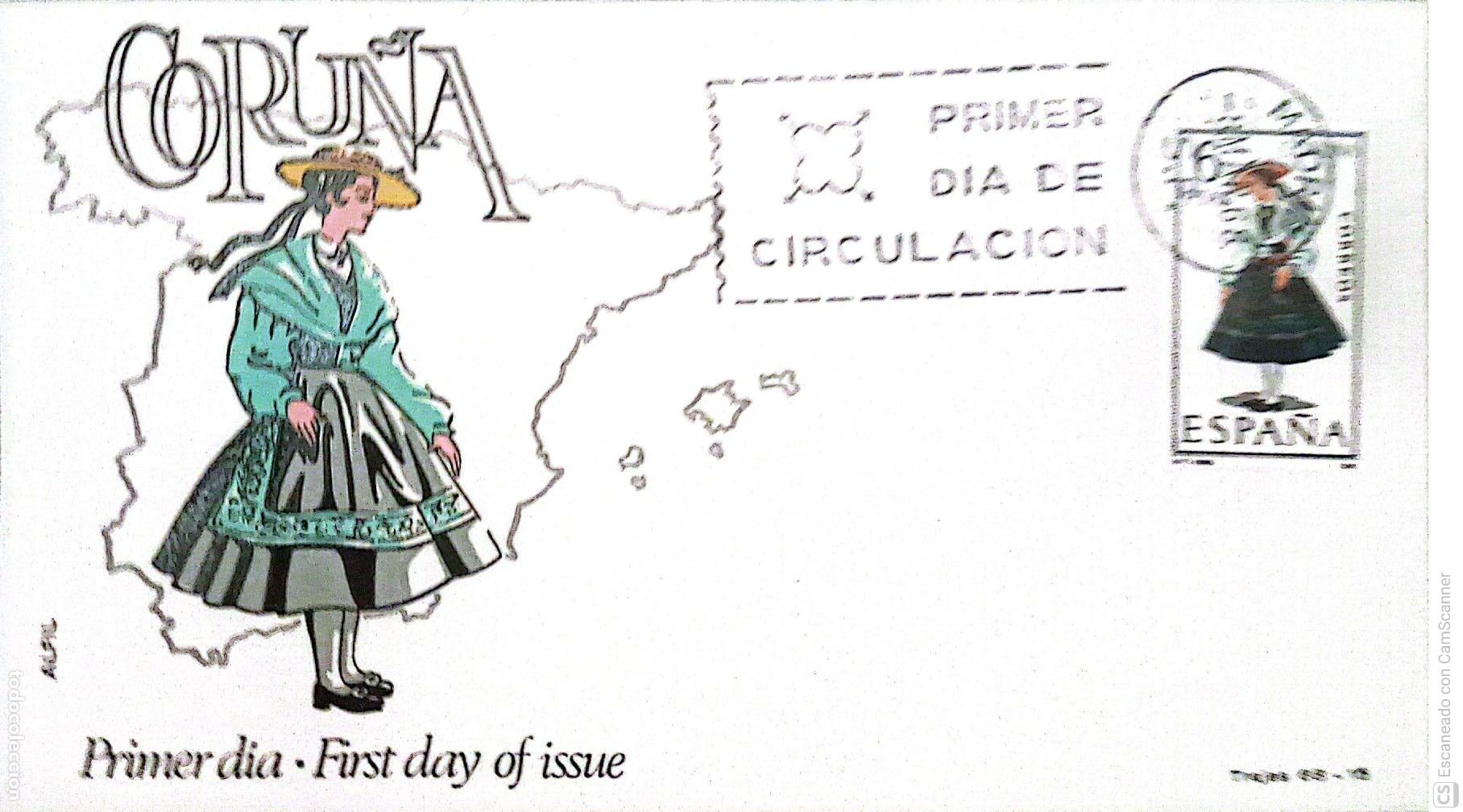 Sellos: Espa&ntilde;a. SPD 1841 Traje de Coru&ntilde;a. Matasello Primer D&iacute;a 8-Marzo. 1968 Madrid. Numeraci&oacute;n Edifil.