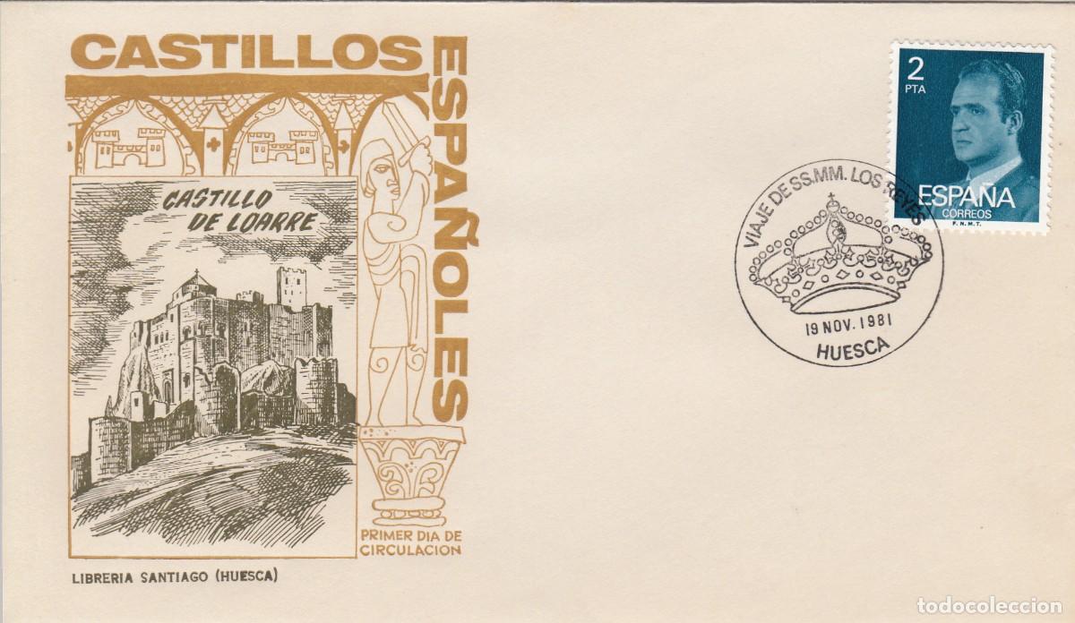 Sellos: ARAG&Oacute;N MATASELLOS VIAJE DE SS MM LOS REYES - HUESCA EN SOBRE DE CASTILLO DE LOARRE 1981