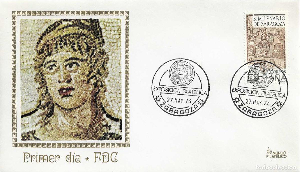 Sellos: ARQUEOLOGIA BIMILENARIO ZARAGOZA EXPOSICION, ZARAGOZA 1976. MATASELLOS EN SOBRE MF MOSAICO DE ORFEO