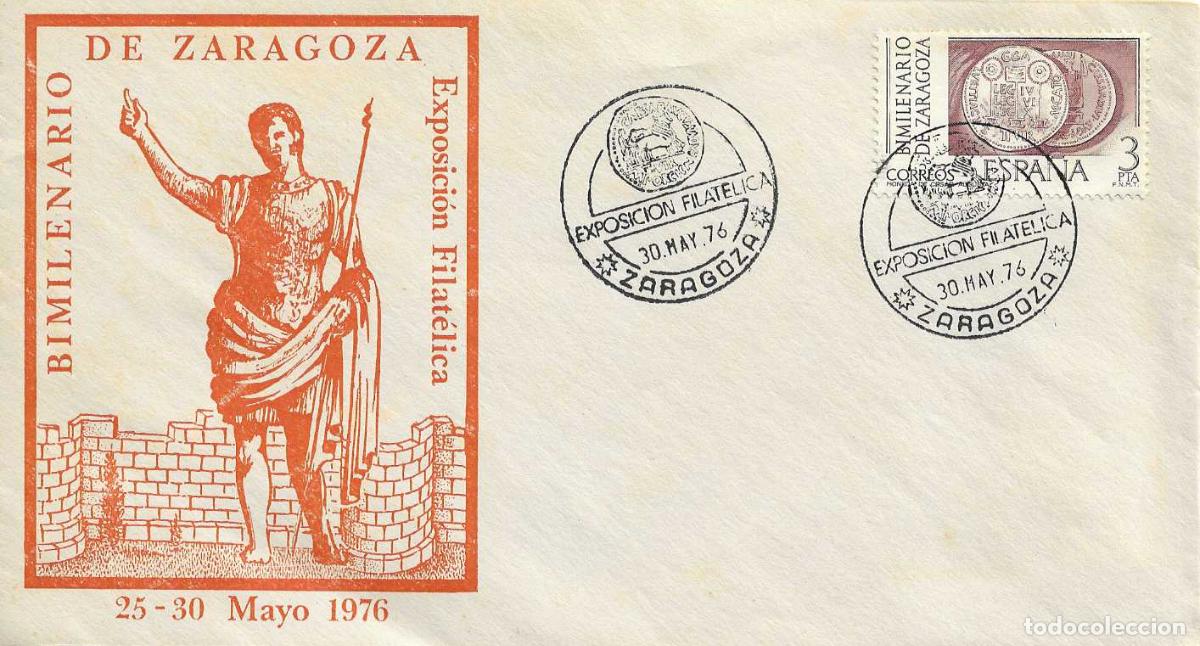 Sellos: ARQUEOLOGIA BIMILENARIO ZARAGOZA EXPOSICION, ZARAGOZA 1976. MATASELLOS EN RARO SOBRE ILUSTRADO