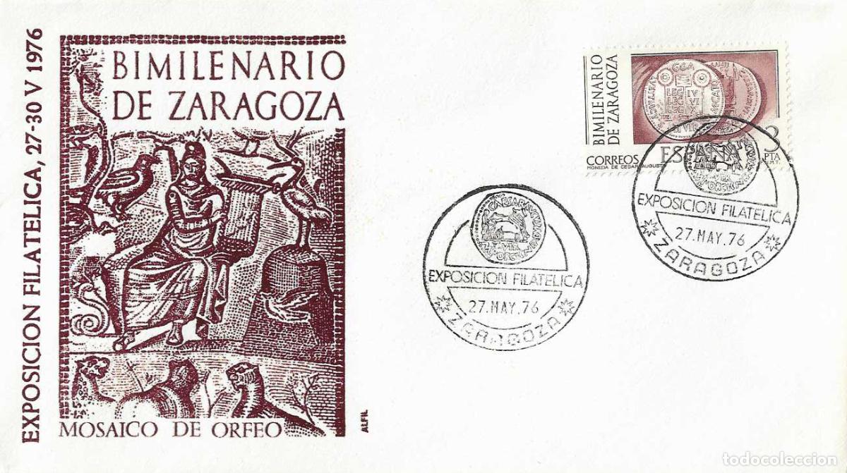 Sellos: ARQUEOLOGIA BIMILENARIO ZARAGOZA EXPOSICION, ZARAGOZA 27 MAYO 1976 RARO MATASELLOS EN SOBRE DE ALFIL