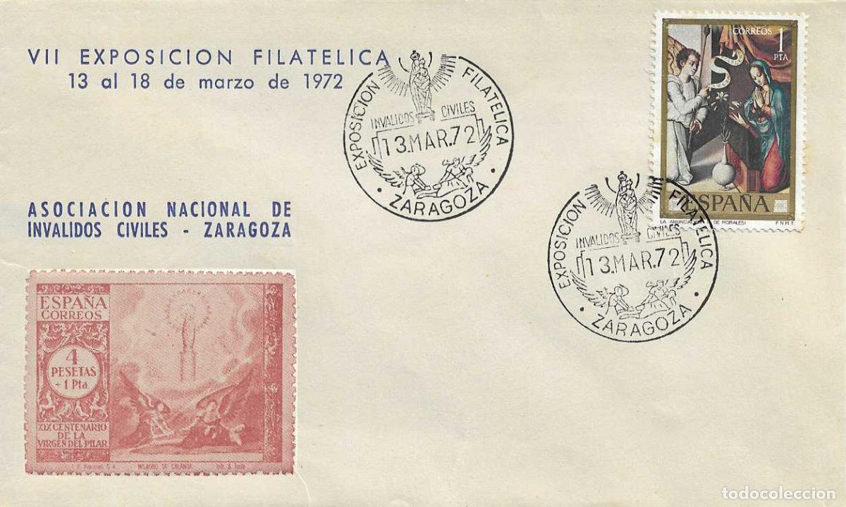 Sellos: INVALIDOS CIVILES EXPOSICION, ZARAGOZA 13 MARZO 1972. MATASELLOS EL MILAGRO DE CALANDA EN RARO SOBRE