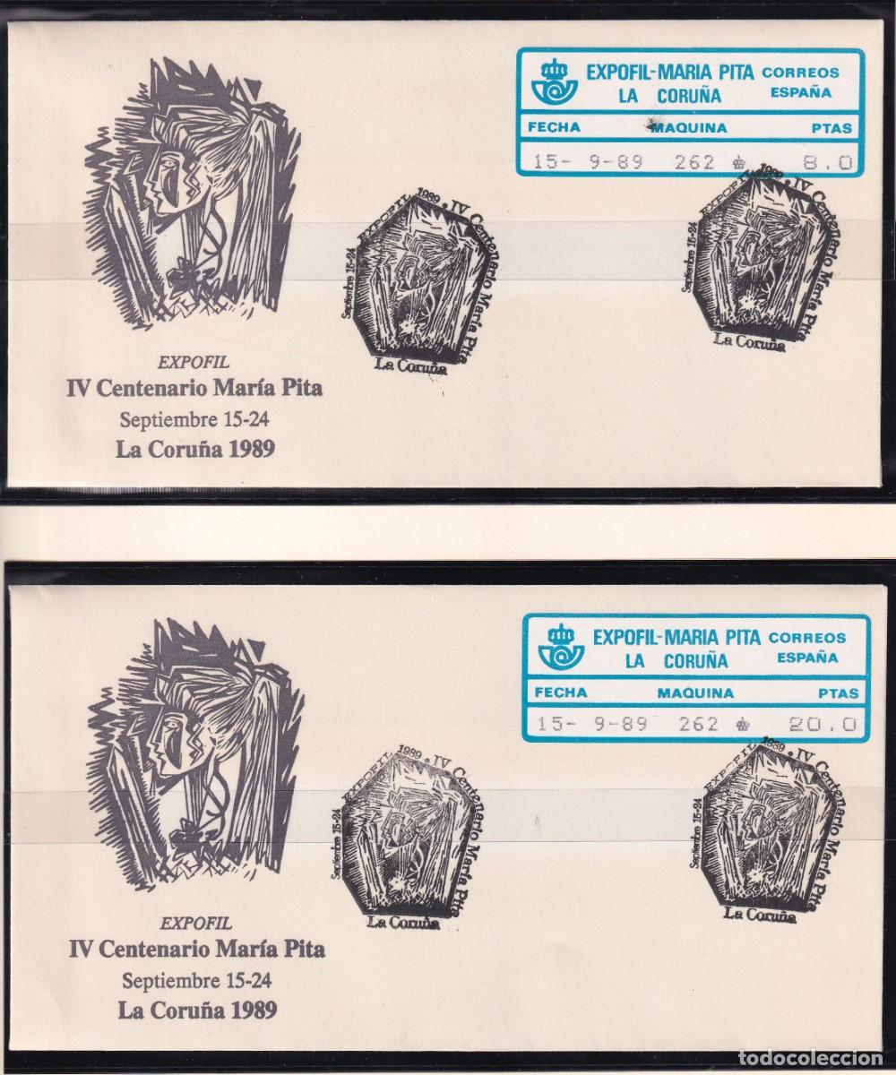 Sellos: 1989 - 2 SOBRES CON ETIQUETAS EPELSA DE EXPOFIL MARIA PITA LA CORU&Ntilde;A CON MATASELLOS CONMEMORATIVOS