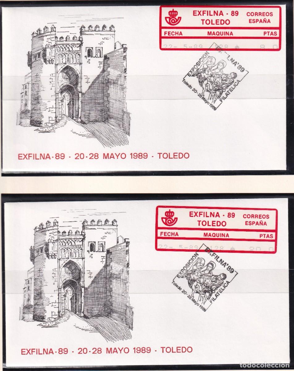 Sellos: 1989 - 2 SOBRES CON ETIQUETAS DE EXFILNA 89 DE TOLEDO CON MATASELLOS CONMEMORATIVOS