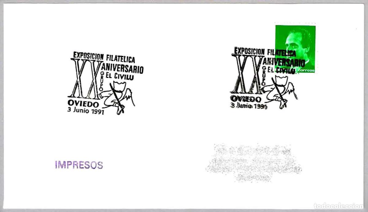 Sellos: Matasellos EXP.FIL. XX ANIV. GRUPO EL CIVILU. Oviedo, Asturias, 1991