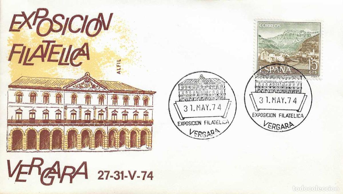 Sellos: REAL SEMINARIO EXPOSICION FILATELICA, VERGARA (GUIPUZCOA) 31 MAYO 1974. MATASELLOS EN SOBRE DE ALFIL