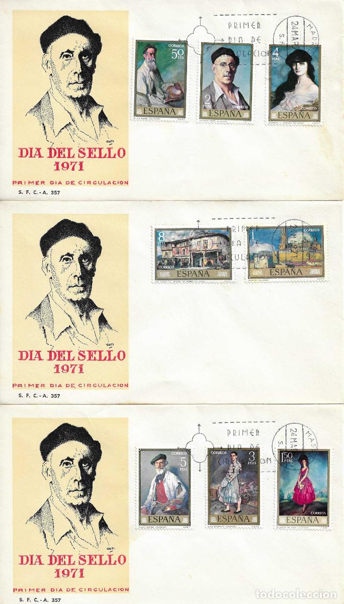 Sellos: PINTURA IGNACIO DE ZULOAGA DIA DEL SELLO 1971 (EDIFIL 2019/26 EN TRES SPD SERVICIO FILATELICO RARO