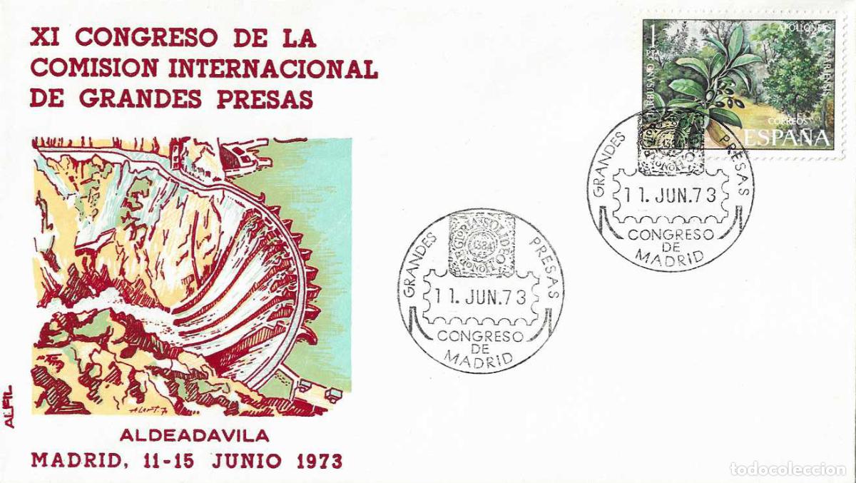 Sellos: PRESA DE ALDEADAVILA GRANDES PRESAS XI CONGRESO COMISION, MADRID 1973 RARO MATASELLOS EN SOBRE ALFIL